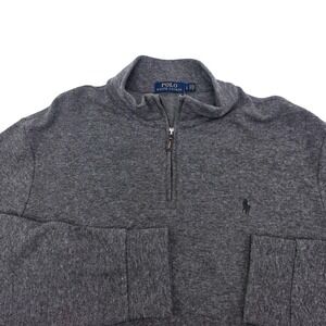 Polo Ralph Lauren Mens Large Charcoal Gray Heather Pique Quarter Zip Pullover